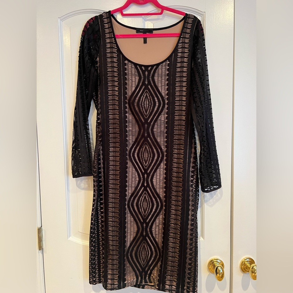 BCBG Maxazria Black and Nude Bodycon Dress